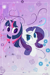 Size: 5418x8126 | Tagged: safe, artist:illumnious, imported from derpibooru, rarity, twilight sparkle, pony, unicorn, abstract background, absurd resolution, female, looking at each other, mare, vector