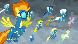 Size: 1920x1080 | Tagged: safe, imported from derpibooru, screencap, blaze, fleetfoot, lightning streak, misty fly, silver lining, silver zoom, soarin', spitfire, surprise, wind waker (character), hippogriff, pegasus, pony, the ending of the end, clothes, smiling, uniform, wind waker, wonderbolts uniform