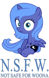 Size: 1450x2303 | Tagged: safe, artist:zacatron94, edit, editor:slayerbvc, imported from derpibooru, princess luna, pony, accessory-less edit, cute, female, filly, looking at you, missing accessory, not safe for woona, nsfw, simple background, sitting, solo, transparent background, wide eyes, woona, younger