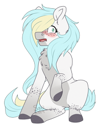 Size: 2461x3112 | Tagged: safe, artist:silentwolf-oficial, imported from derpibooru, oc, oc only, earth pony, pony, blushing, chest fluff, colored, earth pony oc, embarrassed, raised hoof, simple background, sitting, solo, transparent background