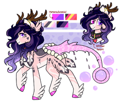 Size: 1280x1067 | Tagged: safe, artist:silentwolf-oficial, imported from derpibooru, oc, oc only, monster pony, pony, antlers, collar, colored hooves, duo, feathered fetlocks, heterochromia, raised hoof, reference sheet, simple background, smiling, transparent background