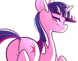 Size: 1074x847 | Tagged: safe, artist:sourspot, imported from derpibooru, twilight sparkle, pony, unicorn, butt, dock, female, looking at you, looking back, looking back at you, mare, plot, simple background, smiling, solo, twibutt