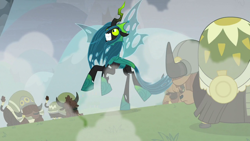 Size: 1920x1080 | Tagged: safe, imported from derpibooru, screencap, queen chrysalis, yona's dad, yona's mom, changeling, changeling queen, yak, the ending of the end, cloven hooves, female, male, ultimate chrysalis