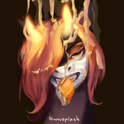 Size: 3000x3000 | Tagged: safe, artist:kiwwsplash, imported from derpibooru, oc, oc only, pony, unicorn, bust, crying, grin, hair over one eye, horn, mouth hold, signature, smiling, unicorn oc