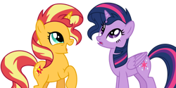 Size: 1024x512 | Tagged: safe, artist:emeraldblast63, imported from derpibooru, sunset shimmer, twilight sparkle, alicorn, unicorn, the cutie pox, alternate hairstyle, simple background, transparent background, twilight sparkle (alicorn)