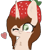 Size: 570x570 | Tagged: safe, artist:poniartsy, imported from derpibooru, oc, oc only, oc:strawberry, fruit pony, object pony, original species, pony, unicorn, big ears, blushing, female, food, fruit, hairy chest, heart, horn, one eye closed, ponified, simple background, solo, solo female, transparent background, unicorn oc, wink