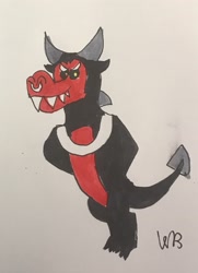 Size: 2302x3179 | Tagged: safe, artist:whistle blossom, imported from derpibooru, lord tirek, dragon, bracer, dragonified, looking at you, male, nose piercing, nose ring, piercing, simple background, solo, species swap, traditional art, white background