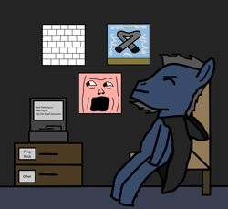 Size: 1220x1116 | Tagged: safe, imported from derpibooru, oc, oc:manerg, earth pony, pony, in the court of the crimson king, king crimson, male, mike oldfield, pink floyd, record player, the wall, tubular bells