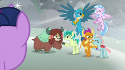 Size: 1920x1080 | Tagged: safe, imported from derpibooru, screencap, gallus, ocellus, sandbar, silverstream, smolder, twilight sparkle, yona, alicorn, changedling, changeling, classical hippogriff, dragon, earth pony, griffon, hippogriff, pony, yak, the ending of the end, bow, cloven hooves, colored hooves, dragoness, female, force field, hair bow, jewelry, magic, male, monkey swings, necklace, shipping fuel, student six, teenager, twilight sparkle (alicorn)