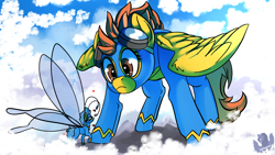 Size: 3840x2160 | Tagged: safe, artist:brainiac, derpibooru exclusive, imported from derpibooru, spitfire, breezie, pegasus, clothes, female, floating heart, heart, heart eyes, uniform, wingding eyes, wonderbolts uniform