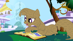 Size: 1280x720 | Tagged: safe, edit, edited screencap, imported from derpibooru, screencap, twilight sparkle, pony, unicorn, friendship is magic, book, book of harmony, covered in mud, dirty, female, lying down, mare, messy, mud, mud edit, muddy, paint.net, prone, reading, solo, unicorn twilight, wet and messy