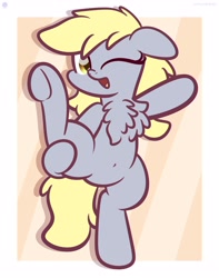 Size: 2560x3250 | Tagged: dead source, safe, artist:kimjoman, artist:php142, artist:purpleflix, imported from derpibooru, derpy hooves, pegasus, pony, belly button, bipedal, chest fluff, cute, derpabetes, featureless crotch, female, i字バランス部, long mane, mare, meme, one eye closed, open mouth, raised hoof, raised leg, solo, standing, standing on one leg, standing on two hooves, standing splits, wink