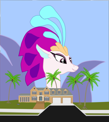 Size: 1280x1420 | Tagged: safe, artist:oceanrailroader, imported from derpibooru, queen novo, seapony (g4), my little pony: the movie, female, giantess, house, macro