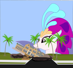 Size: 1280x1188 | Tagged: safe, artist:oceanrailroader, imported from derpibooru, queen novo, seapony (g4), my little pony: the movie, female, giantess, house, macro