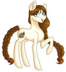 Size: 2500x2700 | Tagged: safe, artist:puddingskinmcgee, imported from derpibooru, oc, oc only, pony, braid, braided tail, female, looking at you, mare, one hoof raised, raised hoof, simple background, smiling, solo, transparent background