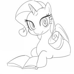 Size: 336x336 | Tagged: source needed, safe, artist:haden-2375, edit, editor:age3rcm, imported from derpibooru, rarity, pony, animated, black and white, book, cute, female, frame by frame, gif, grayscale, lineart, mare, monochrome, raribetes, simple background, solo