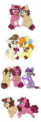 Size: 750x2204 | Tagged: safe, artist:celestial-rainstorm, imported from derpibooru, pound cake, pumpkin cake, oc, oc:cherry chimichanga, oc:confetti cake, oc:dawn star, earth pony, pony, unicorn, cookie, diaper, female, filly, food, magic, offspring, older, parent:cheese sandwich, parent:pinkie pie, parent:pumpkin cake, parent:stygian, parent:twilight sparkle, parents:cheesepie, parents:twigian, simple background, white background