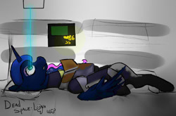 Size: 1037x684 | Tagged: safe, artist:lazyfanartist, imported from derpibooru, princess luna, armor, crossover, dead space, dead space 2, laser, needle, noontech diagnostic machine