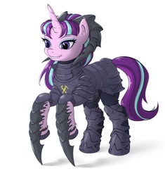 Size: 1000x1064 | Tagged: safe, artist:nakedskull, artist:vyazinrei, imported from derpibooru, starlight glimmer, pony, unicorn, armor, fangs, makeup, solo