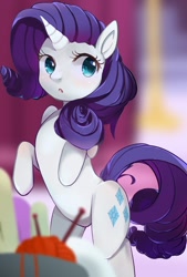 Size: 692x1024 | Tagged: safe, artist:aelousscythe, imported from derpibooru, rarity, pony, unicorn, bipedal, female, mare, solo, yarn