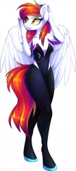 Size: 854x1916 | Tagged: safe, artist:scarlet-spectrum, imported from derpibooru, oc, oc:diamond sun, anthro, pegasus, unguligrade anthro, breasts, clothes, commission, cosplay, costume, female, ghost spider, hips, mare, solo, spider-gwen, watermark, wings