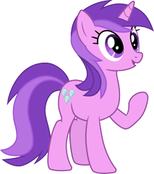 Size: 3000x3373 | Tagged: safe, artist:cloudy glow, artist:cloudyglow, artist:parclytaxel, imported from derpibooru, amethyst star, sparkler, pony, unicorn, the super speedy cider squeezy 6000, .ai available, absurd resolution, female, high res, mare, open mouth, raised hoof, simple background, smiling, solo, transparent background, vector