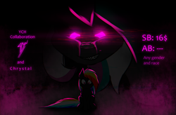 Size: 1650x1080 | Tagged: safe, artist:chrystal_company, artist:darky_wings, imported from derpibooru, oc, oc:darky wings, oc:linky wings, pony, any gender, any race, collaboration, commission, glowing eyes, halloween, holiday, macro, micro, scared, smoke, ych example, your character here