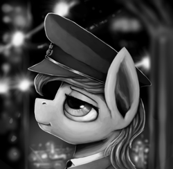Size: 2584x2517 | Tagged: safe, artist:ryanmandraws, artist:ryanmangaming, imported from derpibooru, oc, oc only, oc:scroupy, earth pony, pony, equestria at war mod, bust, clothes, digital art, digital painting, head, looking up, male, military, military uniform, painting, portrait, realistic, solo