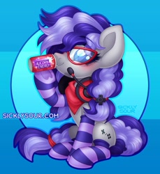 Size: 856x933 | Tagged: safe, artist:sickly-sour, imported from derpibooru, oc, oc only, oc:cinnabyte, pony, adorkable, bandana, cinnabetes, cute, dork, energy drink, gaming headset, glasses, headphones, headset, solo
