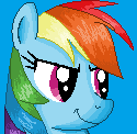 Size: 125x122 | Tagged: safe, artist:maverickmam, imported from derpibooru, rainbow dash, pegasus, pony, blue background, bust, female, mare, simple background, smiling, solo