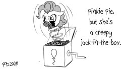 Size: 1200x675 | Tagged: safe, artist:pony-berserker, imported from derpibooru, pinkie pie, creepy, jack-in-the-box, kill it with fire, nightmare fuel, nightmare night, not pinkamena, objectification, pony-berserker's twitter sketches