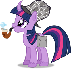 Size: 6176x6000 | Tagged: safe, artist:frownfactory, imported from derpibooru, twilight sparkle, pony, unicorn, mmmystery on the friendship express, bubble, bubble pipe, curved horn, deerstalker, detective, female, hat, horn, mare, pipe, sherlock holmes, sherlock sparkle, simple background, solo, transparent background, vector