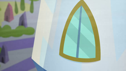 Size: 1280x720 | Tagged: safe, imported from derpibooru, screencap, the ending of the end, background, bush, crystal castle, crystal empire, no pony, scenic ponyville, tree, window