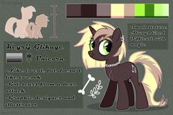 Size: 3000x2000 | Tagged: safe, artist:keyrijgg, imported from derpibooru, oc, oc:keyrijgg, pony, unicorn, art, choker, color palette, freckles, green background, piercing, reference, reference sheet, scar, simple background