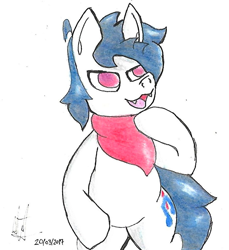 Size: 925x1009 | Tagged: safe, artist:almaustral, imported from derpibooru, oc, oc only, oc:lighting wind, earth pony, pony, bipedal, earth pony oc, male, neckerchief, signature, solo, stallion, traditional art