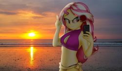 Size: 4096x2384 | Tagged: safe, artist:aryatheeditor, derpibooru exclusive, imported from derpibooru, sunset shimmer, equestria girls, beach, belly, belly button, bikini, bikini top, boob window, breasts, cellphone, cleavage, clothes, cute, digital art, female, flower, geode of empathy, glasses, grand theft auto, gta v, magical geodes, outfit, panties, phone, photo, real life background, reference, rose, selfie, sexy, shimmerbetes, skirt, sleeveless, smartphone, solo, sunset, swimsuit, underwear, wallpaper