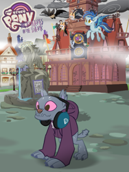 Size: 933x1244 | Tagged: safe, artist:keafonthelookinglass, imported from derpibooru, oc, oc:gus, oc:star struck, bat pony, diamond dog, clothes, description in comments, headpones, hoodie, neighflheim, pet, your other pony