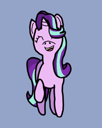 Size: 4000x5000 | Tagged: safe, artist:switcharoo, imported from derpibooru, starlight glimmer, pony, unicorn, blue background, eyes closed, female, happy, looking at you, mare, open mouth, raised hoof, simple background