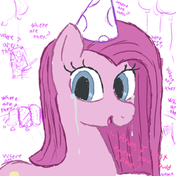 Size: 1000x1000 | Tagged: safe, artist:notawriteranon, imported from derpibooru, pinkie pie, crying, implied anon, pinkamena diane pie, tears of joy, yandere, yandere pie