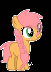 Size: 588x828 | Tagged: safe, artist:angellight-bases, artist:lavenderpetal7, imported from derpibooru, oc, oc only, earth pony, pony, base used, black background, blank flank, eye clipping through hair, female, filly, foal, freckles, green eyes, offspring, orange coat, outline, parent:big macintosh, parent:fluttershy, parents:fluttermac, pink mane, simple background, smiling, solo