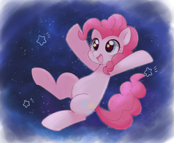 Size: 3124x2559 | Tagged: safe, artist:arrow__root, artist:ginmaruxx, imported from derpibooru, pinkie pie, earth pony, pony, cute, diapinkes, female, galaxy, high res, mare, night, night sky, open mouth, pixiv, sky, solo, starry eyes, stars, wingding eyes