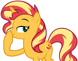 Size: 1280x1006 | Tagged: safe, artist:andoanimalia, edit, editor:drakeyc, imported from derpibooru, sunset shimmer, pony, unicorn, equestria girls, equestria girls series, forgotten friendship, absurd resolution, boop, cutie mark, female, lidded eyes, looking back, mare, self-boop, simple background, smiling, smirk, solo, transparent background, vector