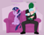 Size: 3021x2417 | Tagged: safe, artist:vito, cozy glow, twilight sparkle, oc, oc:anon, alicorn, human, pegasus, pony, a better ending for cozy, abstract background, anon's couch, cozybetes, cute, dialogue, featured image, female, filly, male, simple background, sitting, snuggling, underhoof