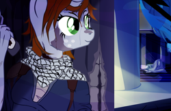 Size: 2607x1690 | Tagged: safe, artist:aaronmk, imported from derpibooru, oc, oc:littlepip, anthro, fallout equestria, blood, clothes, crossover, freckles, gun, handgun, keffiyeh, pistol, uncharted, weapon