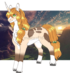 Size: 800x834 | Tagged: safe, artist:malinraf1615, imported from derpibooru, oc, oc only, oc:alex, pony, unicorn, alex, deviantart watermark, female, mare, minecraft, obtrusive watermark, ponified, solo, unshorn fetlocks, watermark