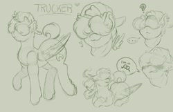 Size: 2244x1452 | Tagged: safe, artist:roseandcompany, imported from derpibooru, oc, oc:trucker, pegasus, backwards hat, baseball cap, butch, cap, drugs, female, hat, lesbian, marijuana, masculine mare, reference, reference sheet, sketch, sketch dump, sketch sheet, smoking, wing hands, wings