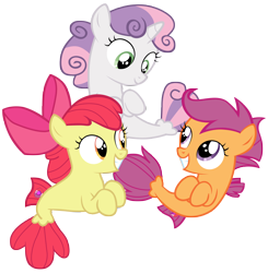 Size: 9000x9200 | Tagged: safe, artist:tardifice, imported from derpibooru, apple bloom, scootaloo, sweetie belle, pony, seapony (g4), surf and/or turf, absurd resolution, cutie mark crusaders, sea-mcs, seaponified, seapony apple bloom, seapony scootaloo, seapony sweetie belle, simple background, species swap, transparent background, vector