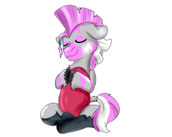 Size: 2500x2000 | Tagged: safe, artist:euspuche, imported from derpibooru, oc, oc only, oc:chifundo, pony, zebra, fallout equestria, fallout equestria: dead tree, clothes, eyes closed, female, lotus position, mare, pose, simple background, smiling, solo, swimsuit, transparent background