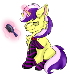 Size: 1796x1900 | Tagged: safe, artist:euspuche, imported from derpibooru, oc, oc only, oc:scopola mina, pony, fallout equestria, fallout equestria: dead tree, brush, cheek fluff, chest fluff, clothes, female, mare, pose, simple background, smiling, socks, solo, striped socks, transparent background