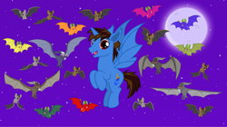 Size: 1280x719 | Tagged: safe, artist:andoanimalia, artist:estories, imported from derpibooru, oc, oc only, alicorn, bat, bat pony, bat pony alicorn, fruit bat, vampire, vampire fruit bat, bat ponified, bat wings, horn, ponysona, race swap, wings